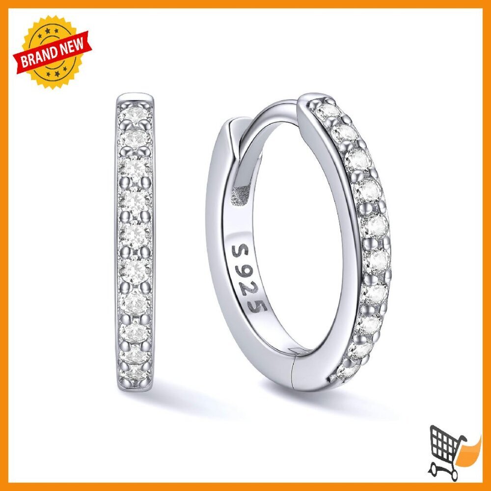 Sterling Silver Huggie Hoop Earrings 10mm Hypoallergenic Cubic Zirconia